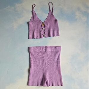 Purple Ribbed Knit Tank and Shorts Set
